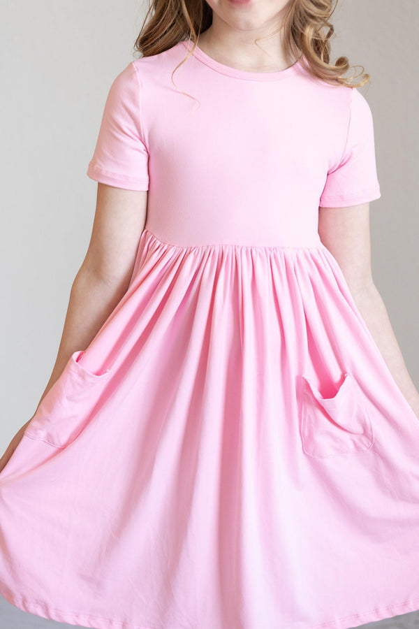 bubblegum-pink-s-s-pocket-twirl-dress Mila &  Rose - Sophia's Style-Bubblegum Pink S/S Pocket Twirl Dress-6-12M--1